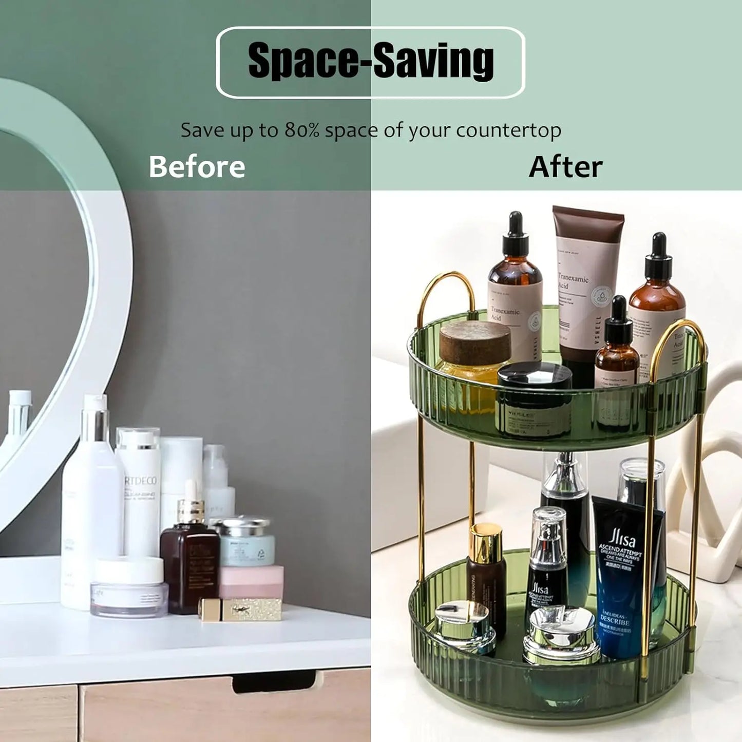 NONECN Rotating Makeup Organizer For Vanity High Capacity 360 Spinning