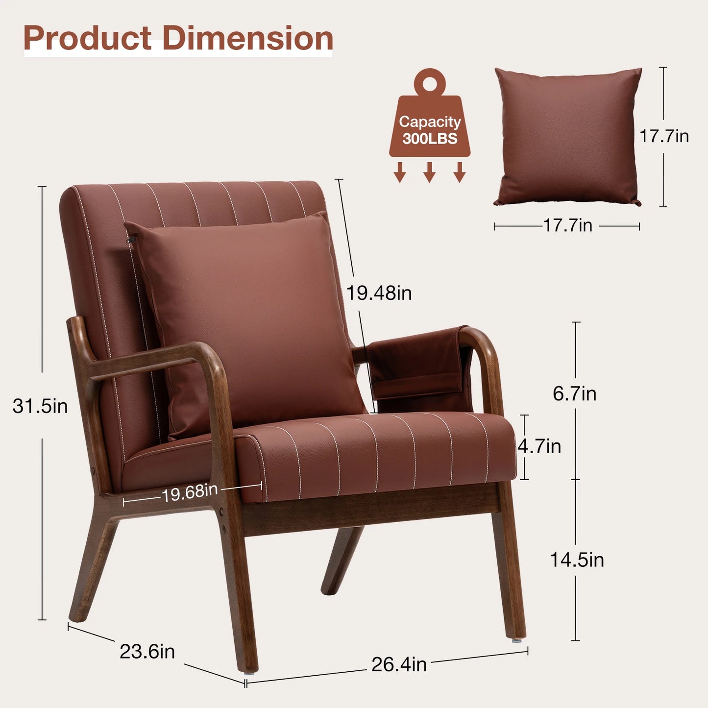 Hommpa Mid Century Wood Frame Accent Chair With PU Leather