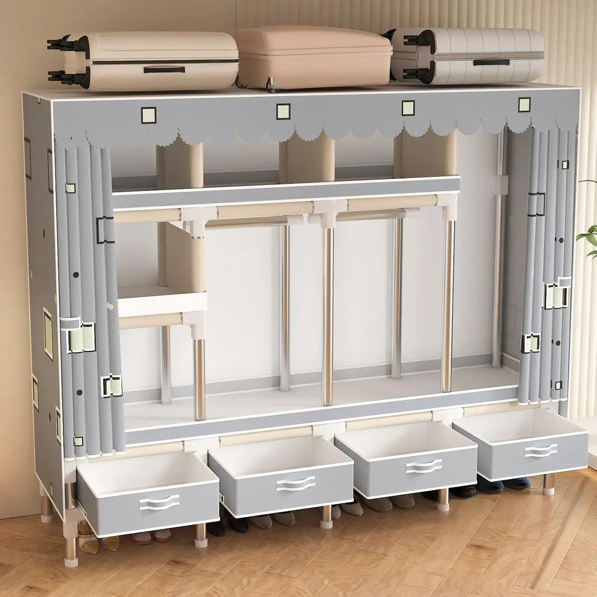 ArluKin Minimalist Walk In Wardrobe With Drawers And Dust Cover