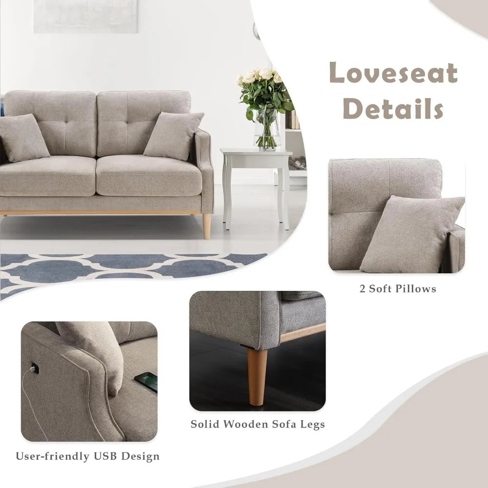 Ticify Velvet Upholstered Loveseat Sofa With USB Port