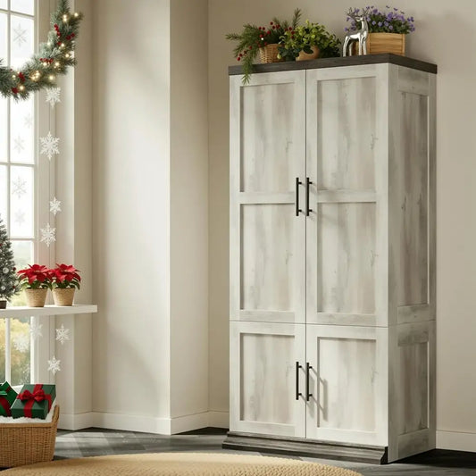 RBXC Rustic Wooden Tall Wardrobe With Hanging Rod And Doors