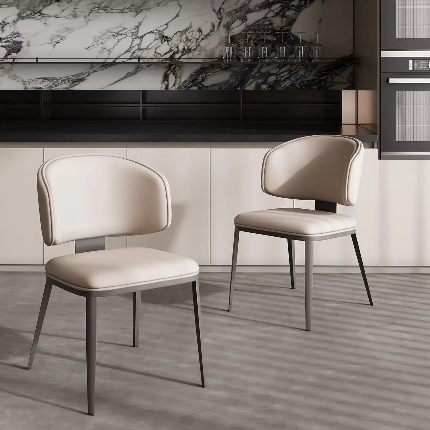 CHENGWEI Comfortable Dining Chairs Set Modern Upholstered Armless High Backrest