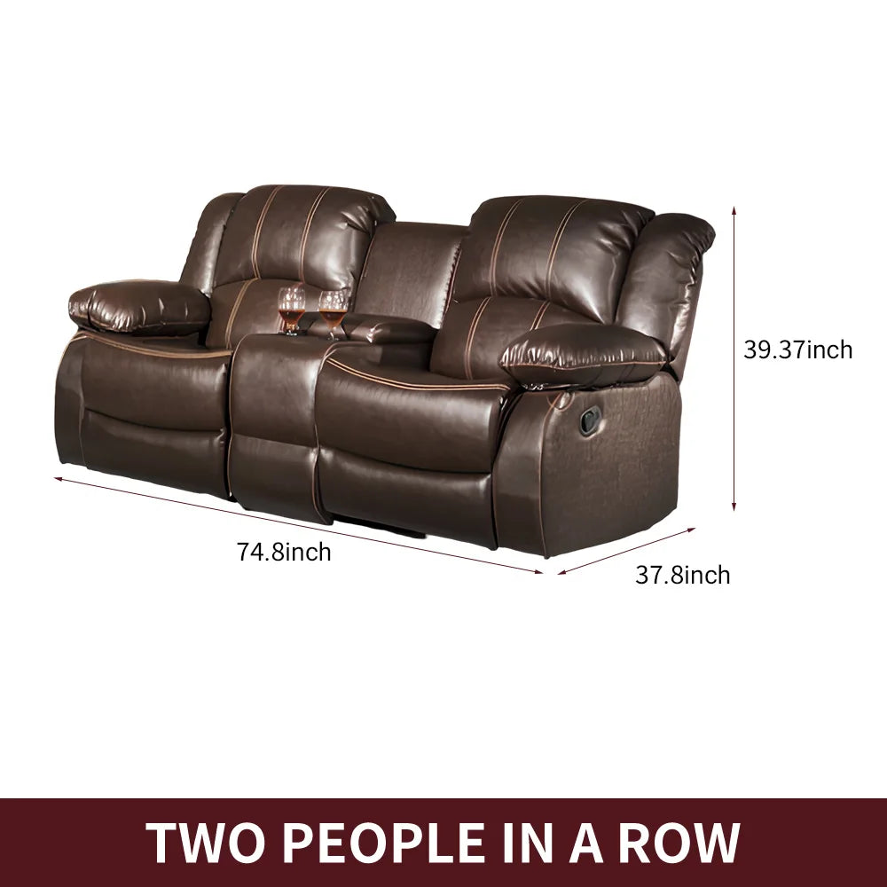 Power Loveseat Recliner Sofa With Storage Console Theater Seating