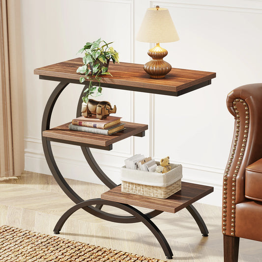Tribesigns C Shaped End Table With Industrial 3 Tier Storage