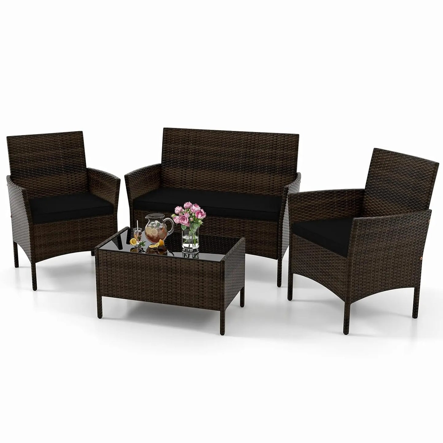 Outdoor Rattan Patio Furniture Set 4 Piece Wicker Conversation Set