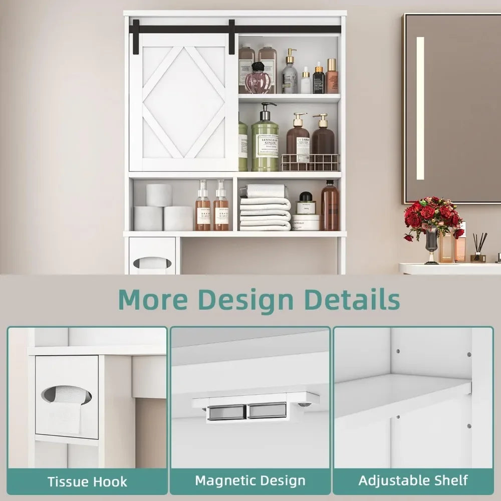 XMSJ Farmhouse Toilet Storage Cabinet With Sliding Barn Door Organizer