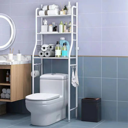 Metal Over Toilet Storage Rack With Removable Towel Hooks