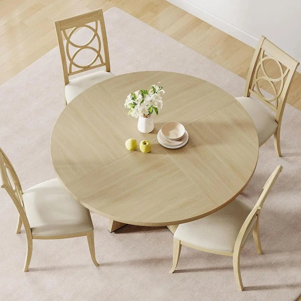 Farmhouse Round Dining Table Set for 4-6 with Pedestal Base