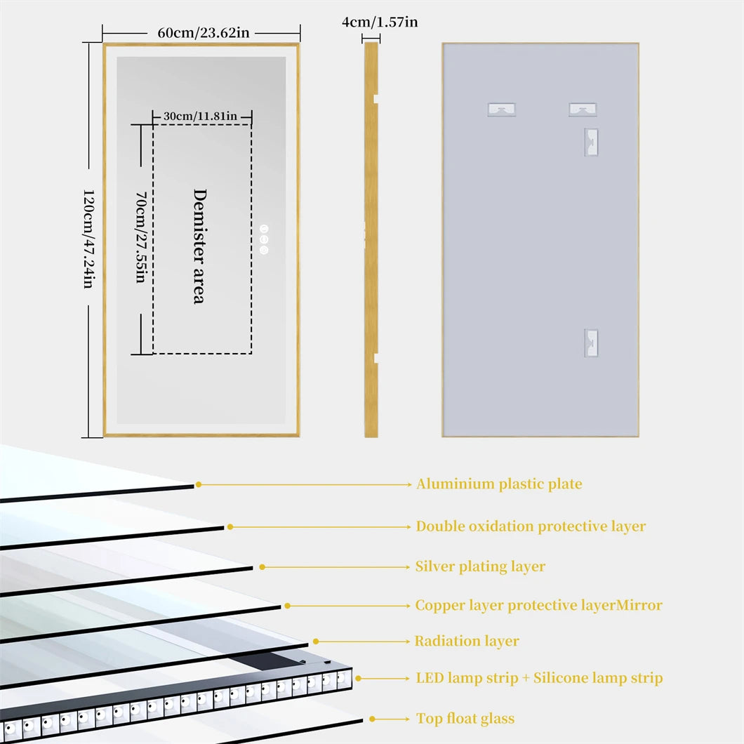 BORWART LED Bathroom Mirror With Aluminum Frame Dimmable Front Light