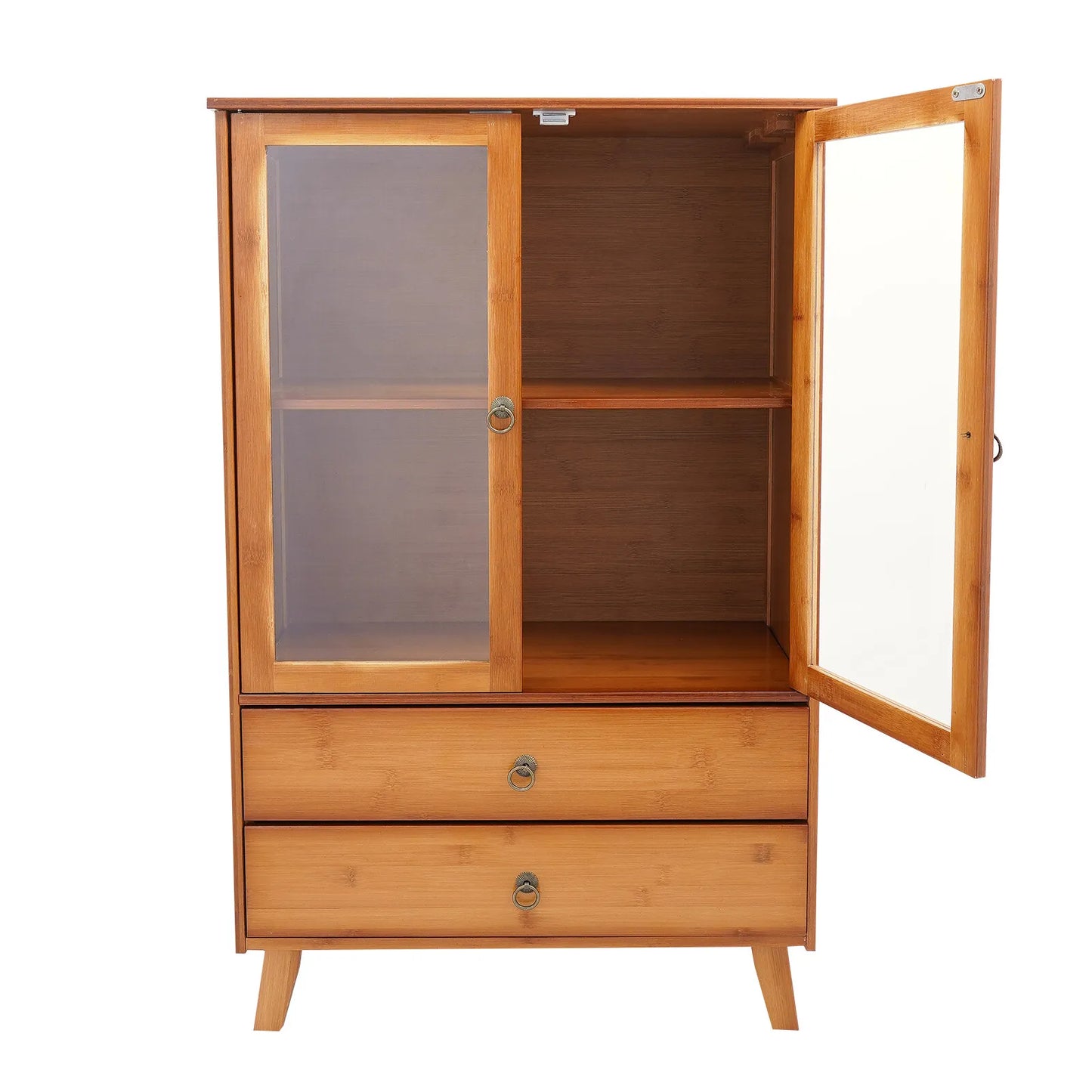 Bymaocar Vintage Style 2 Tier Bamboo Kitchen Storage Cabinet