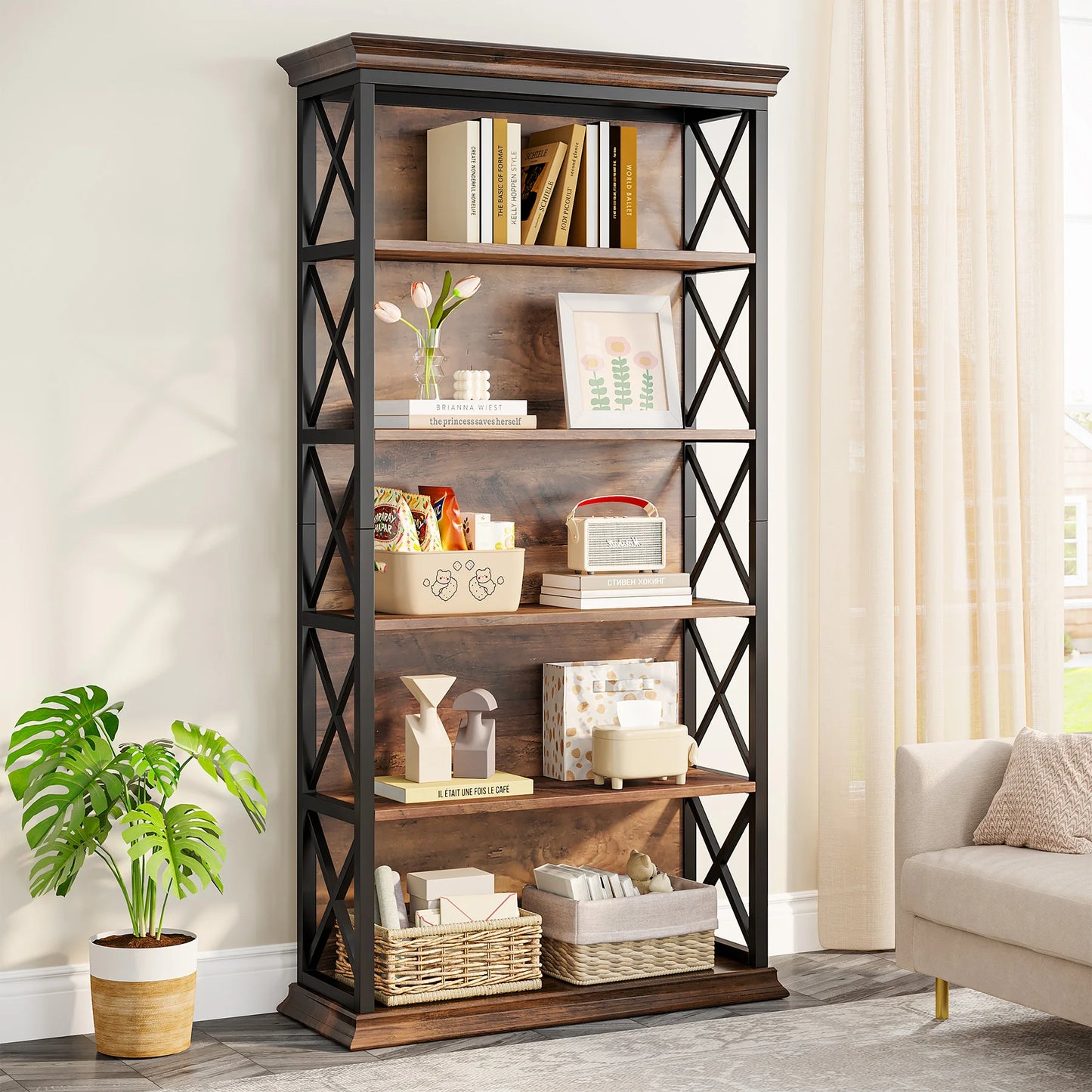 Tribesigns 5 Tier Bookcase Industrial Floor Standing Bookshelf