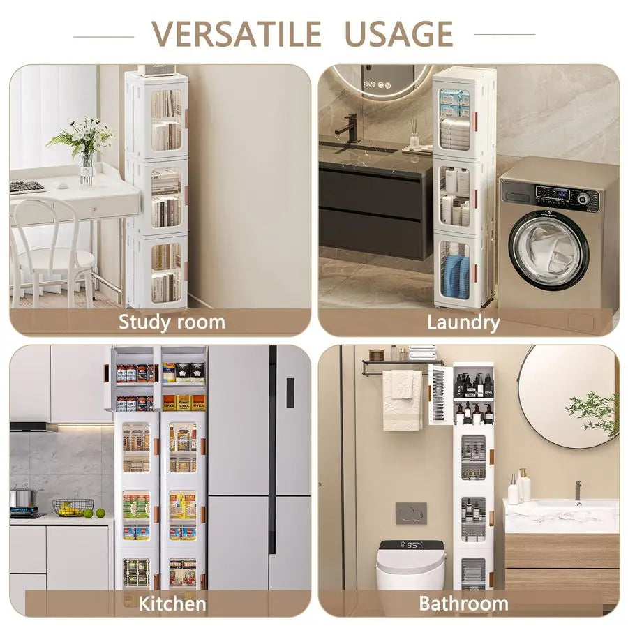Tall Narrow Storage Cabinet on Wheels with Adjustable Shelves