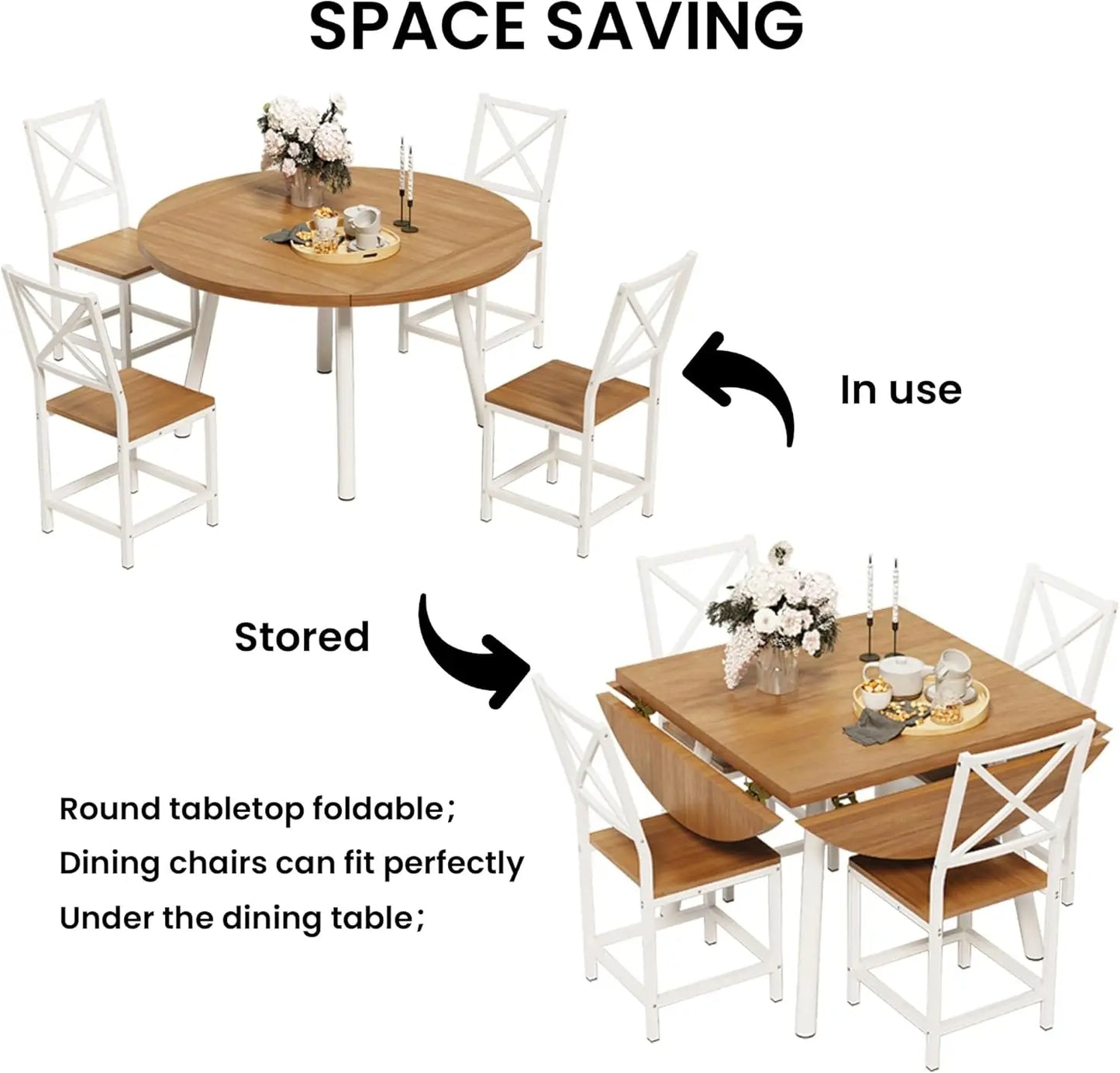 IRONCK Dining Table Set For 4 With 4 Stools Dining Room