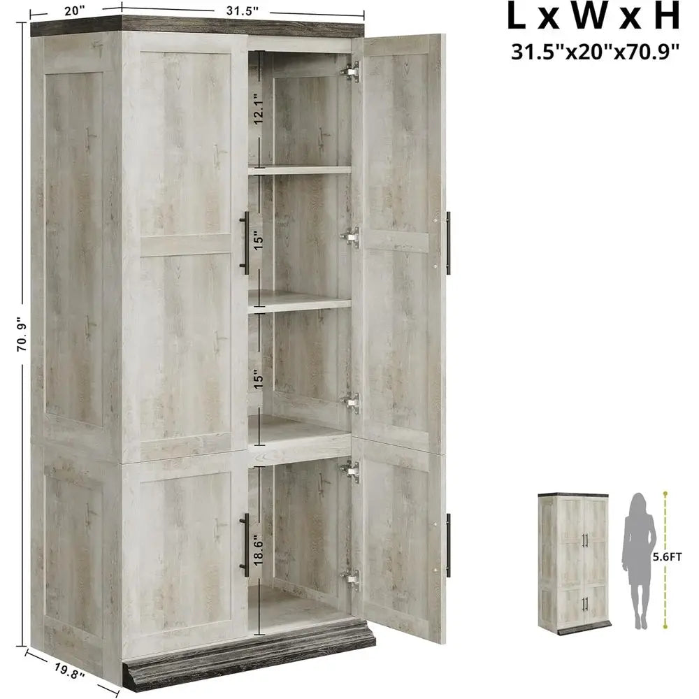 RBXC Rustic Wooden Tall Wardrobe With Hanging Rod And Doors