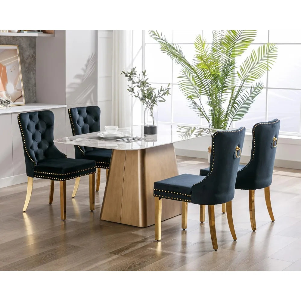 MOYU Velvet Tufted Dining Chairs Set Of 4 With Nailhead