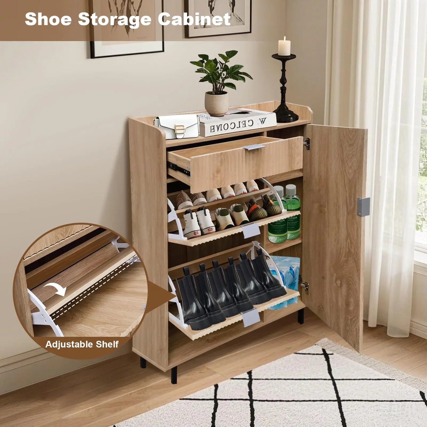 HiMISS Shoe Storage Cabinet With Flip Drawers Freestanding Entryway Organizer