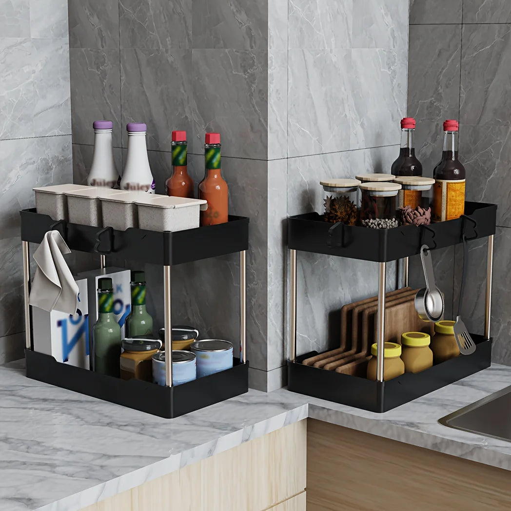 Under Bathroom Sink Organizer Set 3pcs Plastic Storage Racks For Kitchen Bath