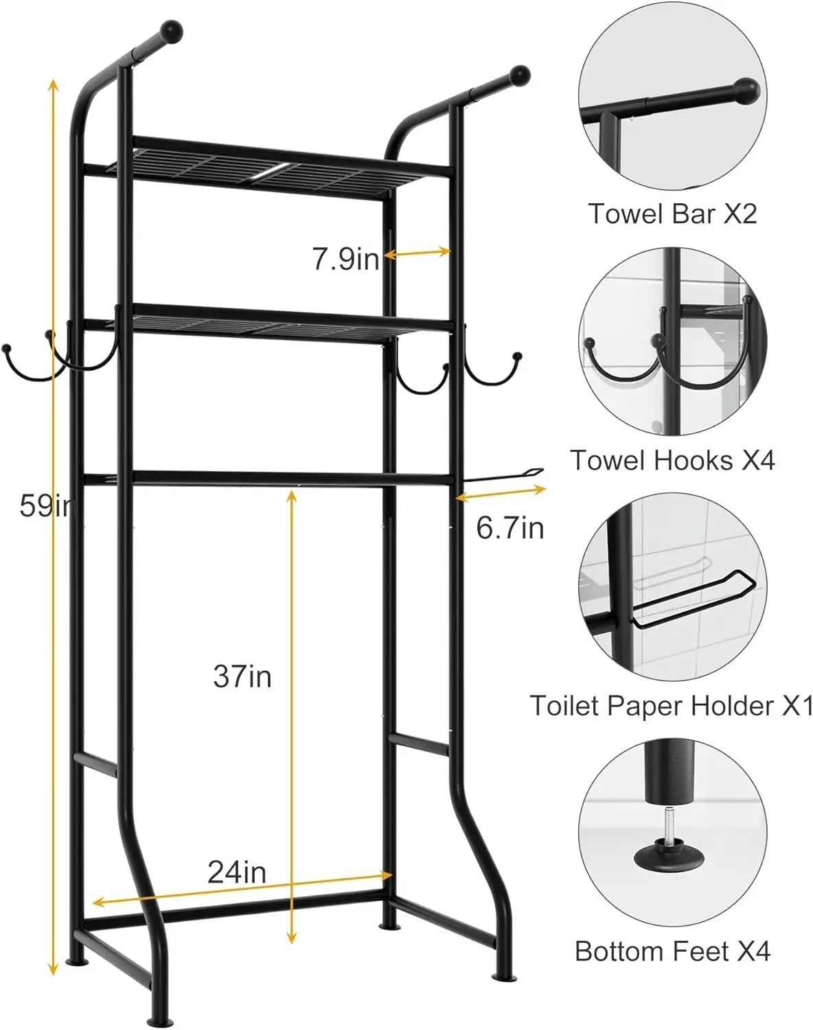 Over Toilet Storage Shelf Organizer With Metal Hooks Paper Holder