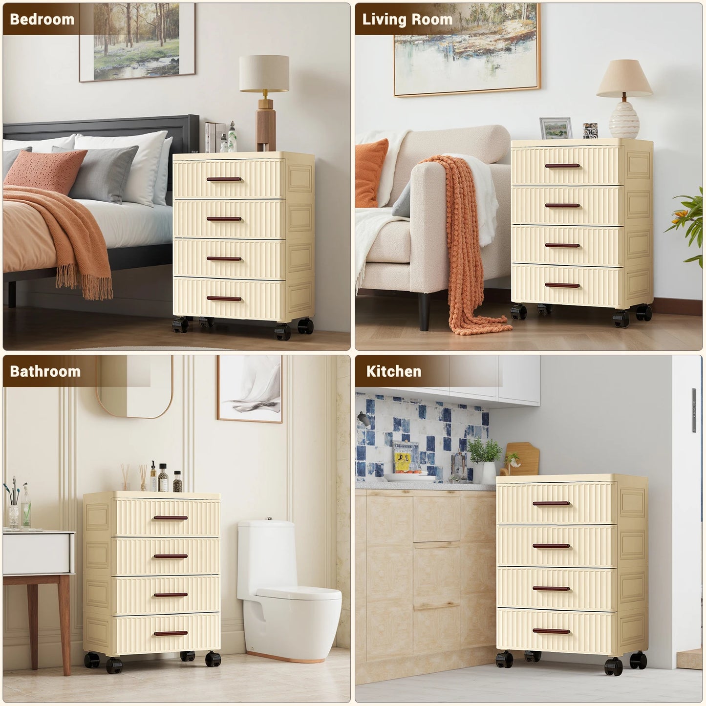 Plastic Drawer Cabinet Storage Cart With Wheels For Bedroom