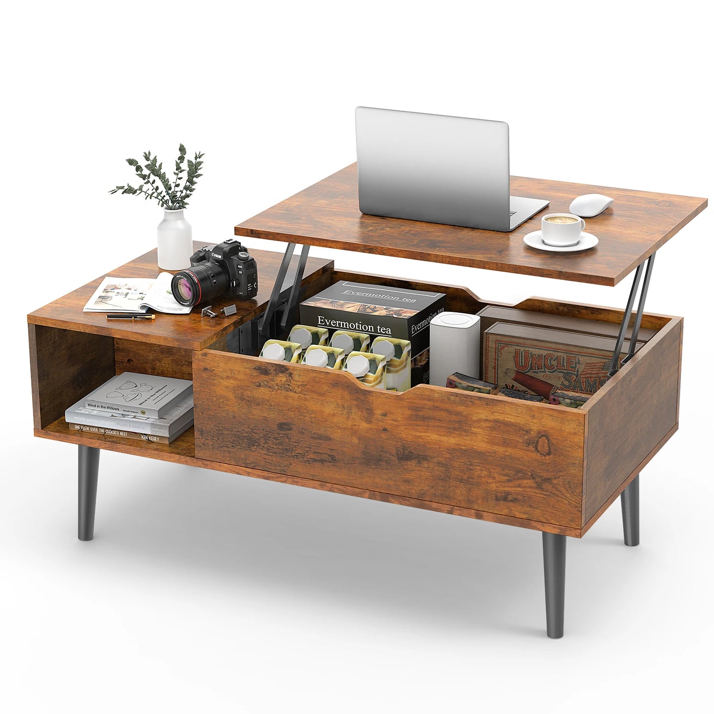 JHK Lift Top Coffee Table With Storage And Adjustable Shelf