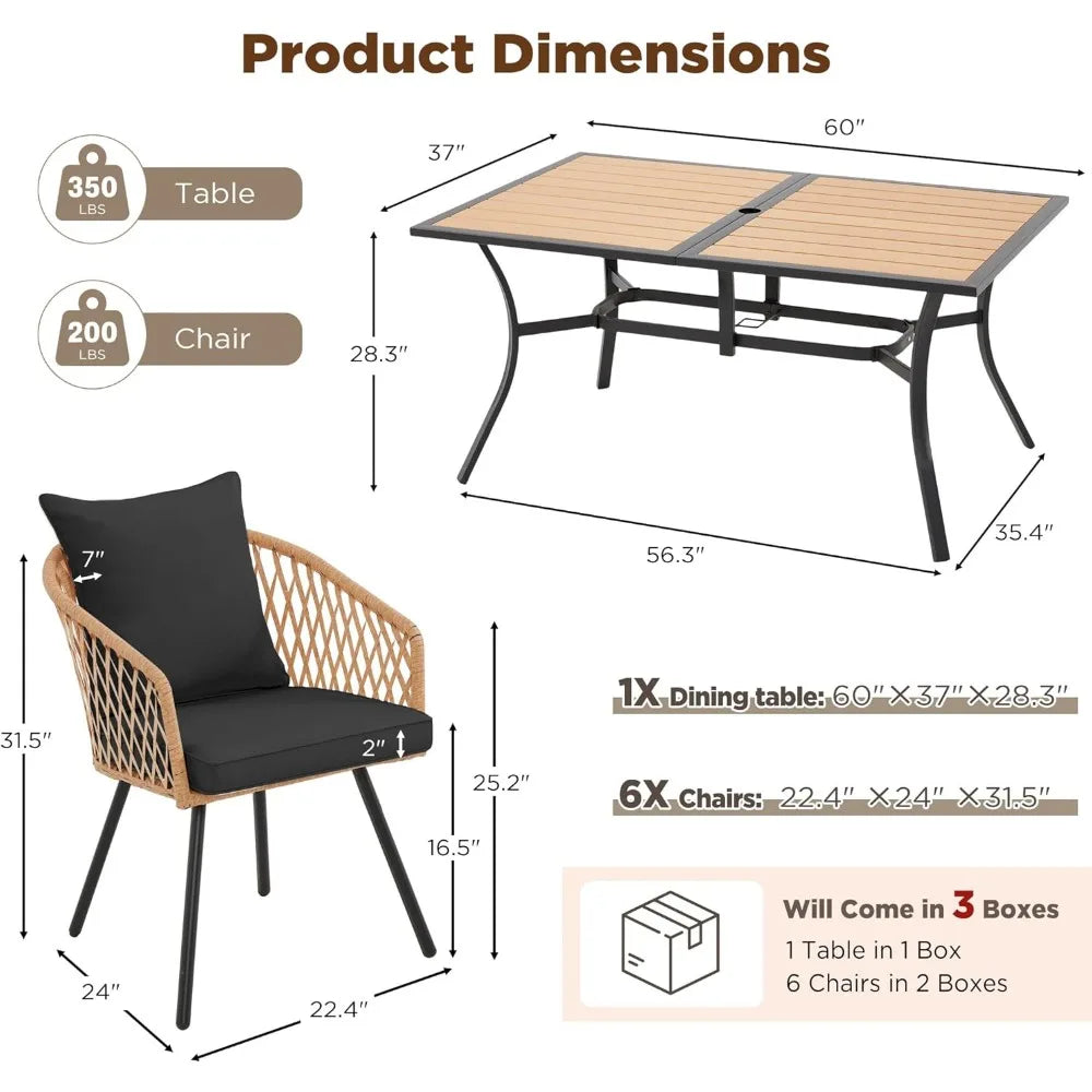 All-Weather Rattan Patio Dining Set With Removable Cushions Umbrella Hole