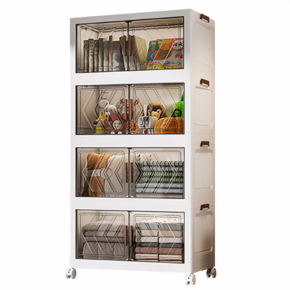 Shunmaii 4 Tier Folding Storage Box With Doors And Wheels