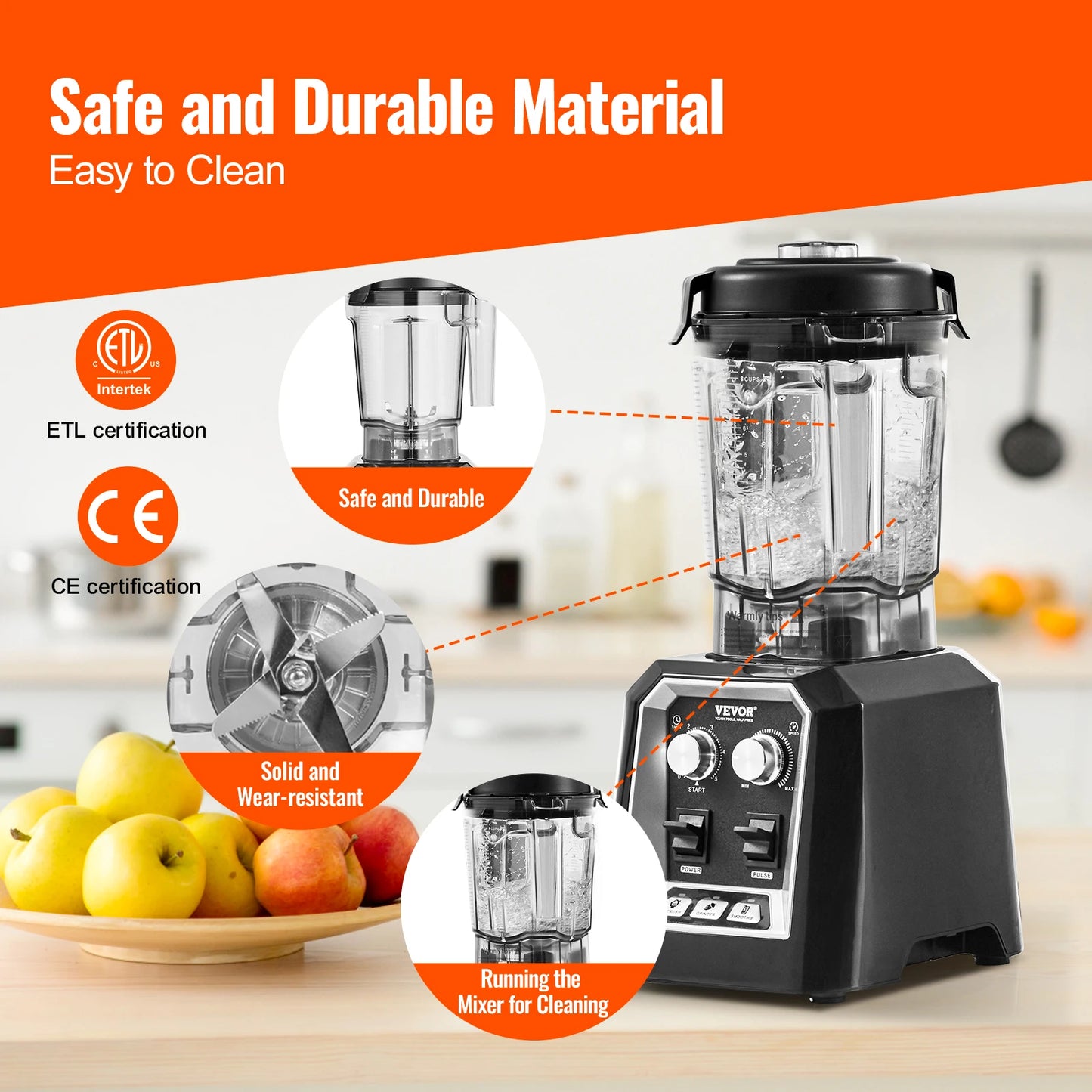 VEVOR 2L Smoothie Blender Professional Countertop Blender Home Kitchen