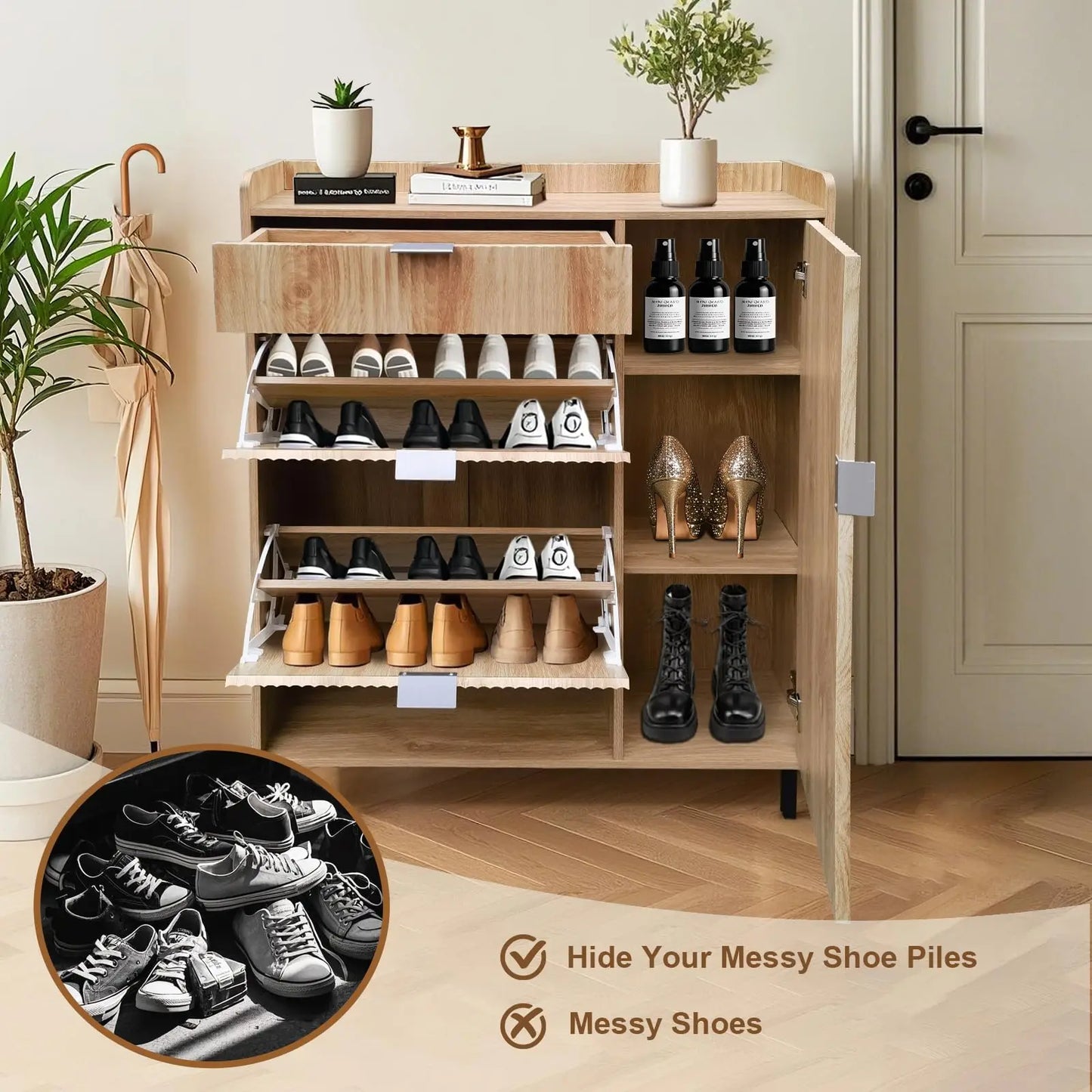 HiMISS Shoe Storage Cabinet With Flip Drawers Freestanding Entryway Organizer