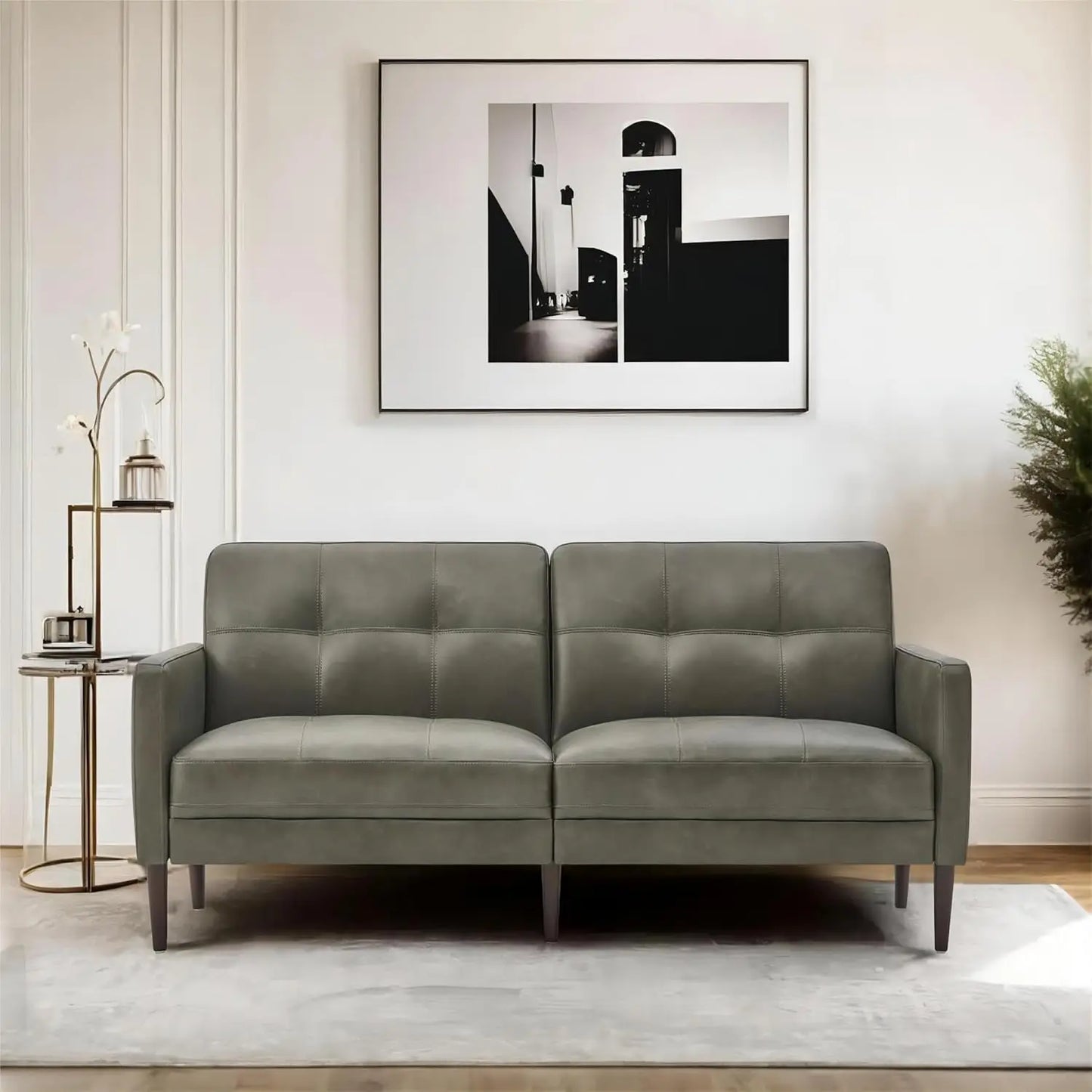 Chengwei Mid Century Faux Leather Sofa Set For Living Room