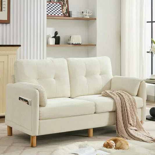 Chenille Loveseat Sofa Modern Upholstered Couch with Armrest Pillows