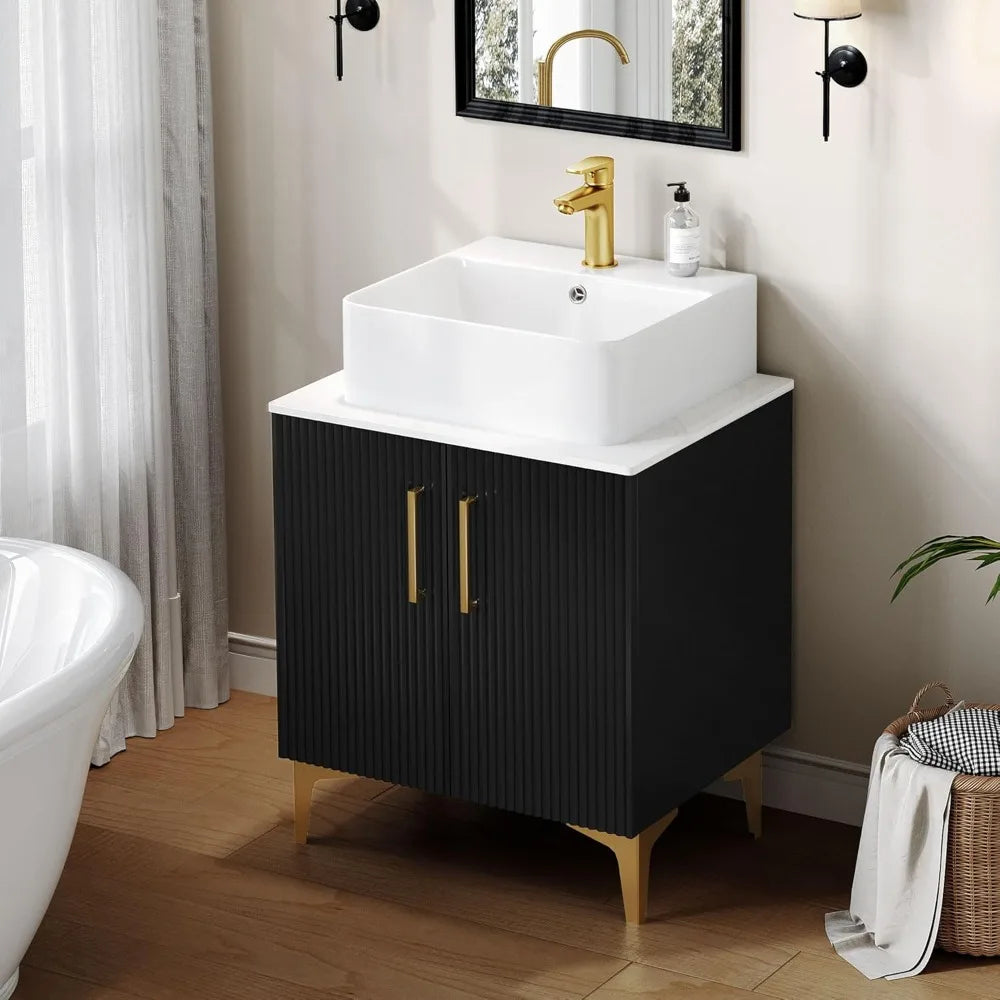 Modern Oak Bathroom Vanity With Countertop Sink SoftClosing Doors