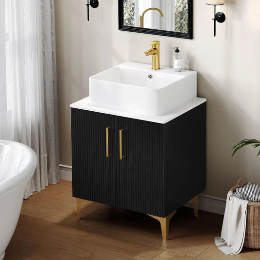 Modern Oak Bathroom Vanity With Countertop Sink SoftClosing Doors