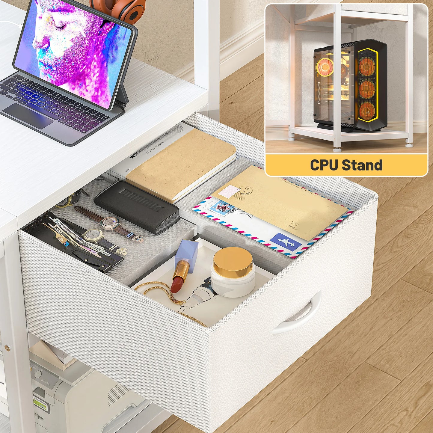 EnHomee Gaming Computer Desk With Power Outlets And RGB LED