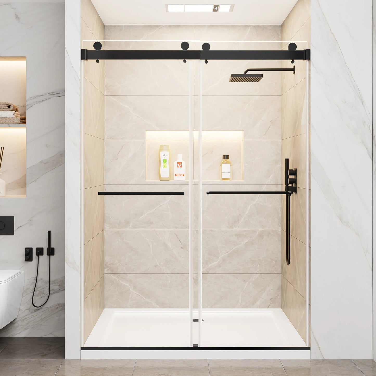 Sh.Kl Frameless Double Sliding Shower Door Tempered Glass