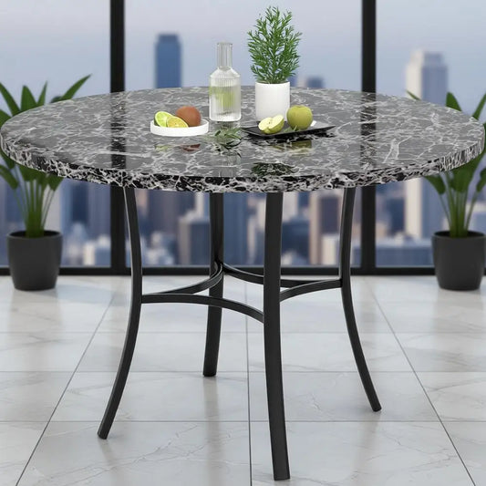 Space Saving Faux Marble Round Dining Table For Four