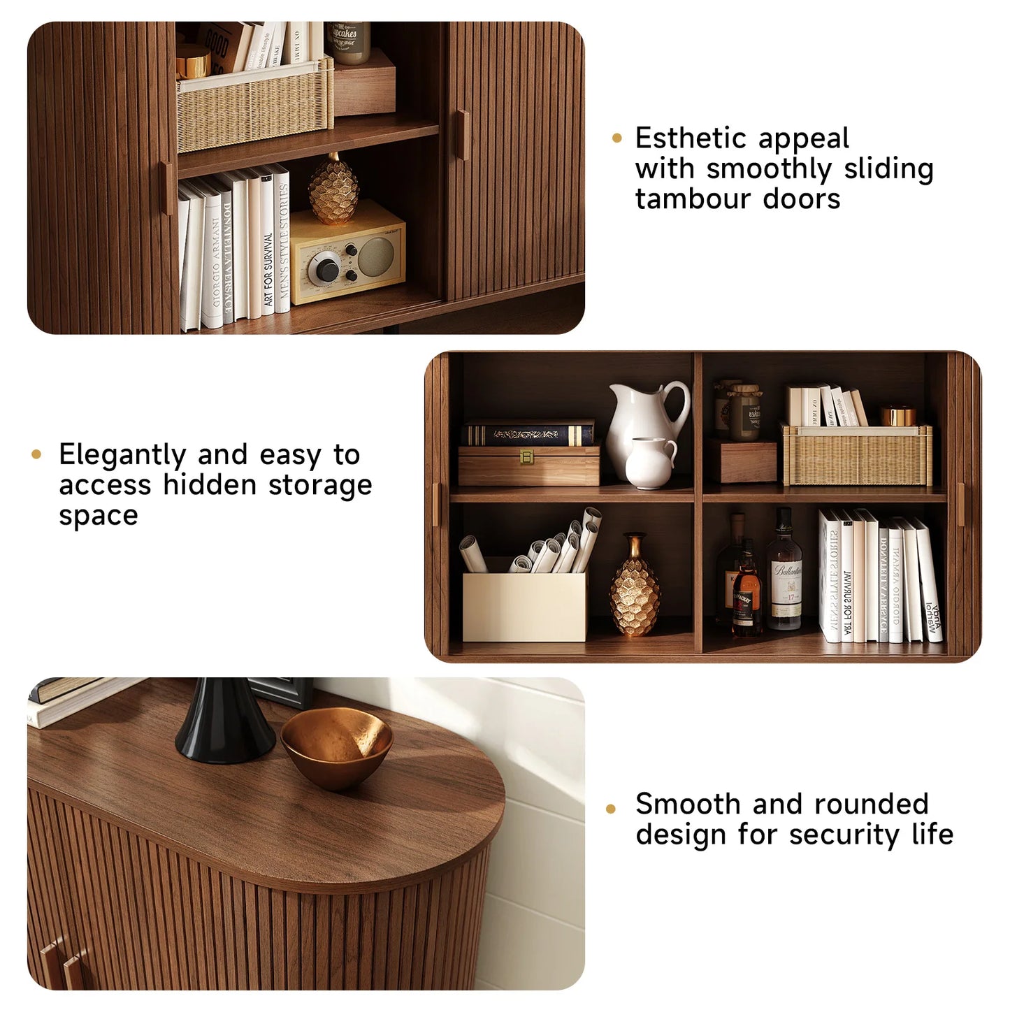 Wood Sideboard Buffet Cabinet With Adjustable Shelves Living Room