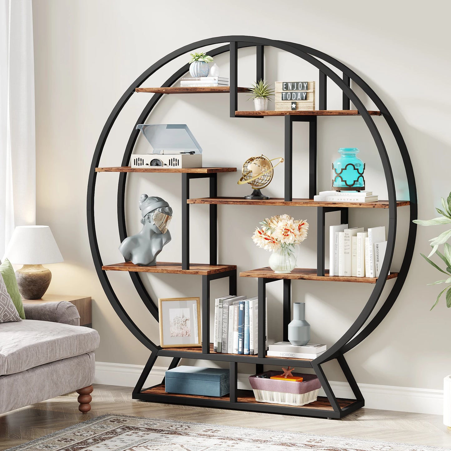 Tribesigns Round Etagere Bookshelf with Five Shelves