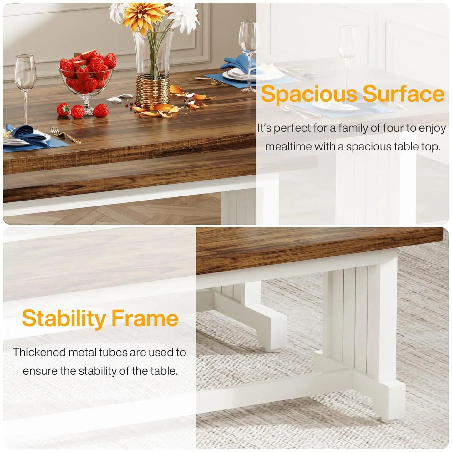 Modern Farmhouse Dining Table Set For 4 With 2 Benches