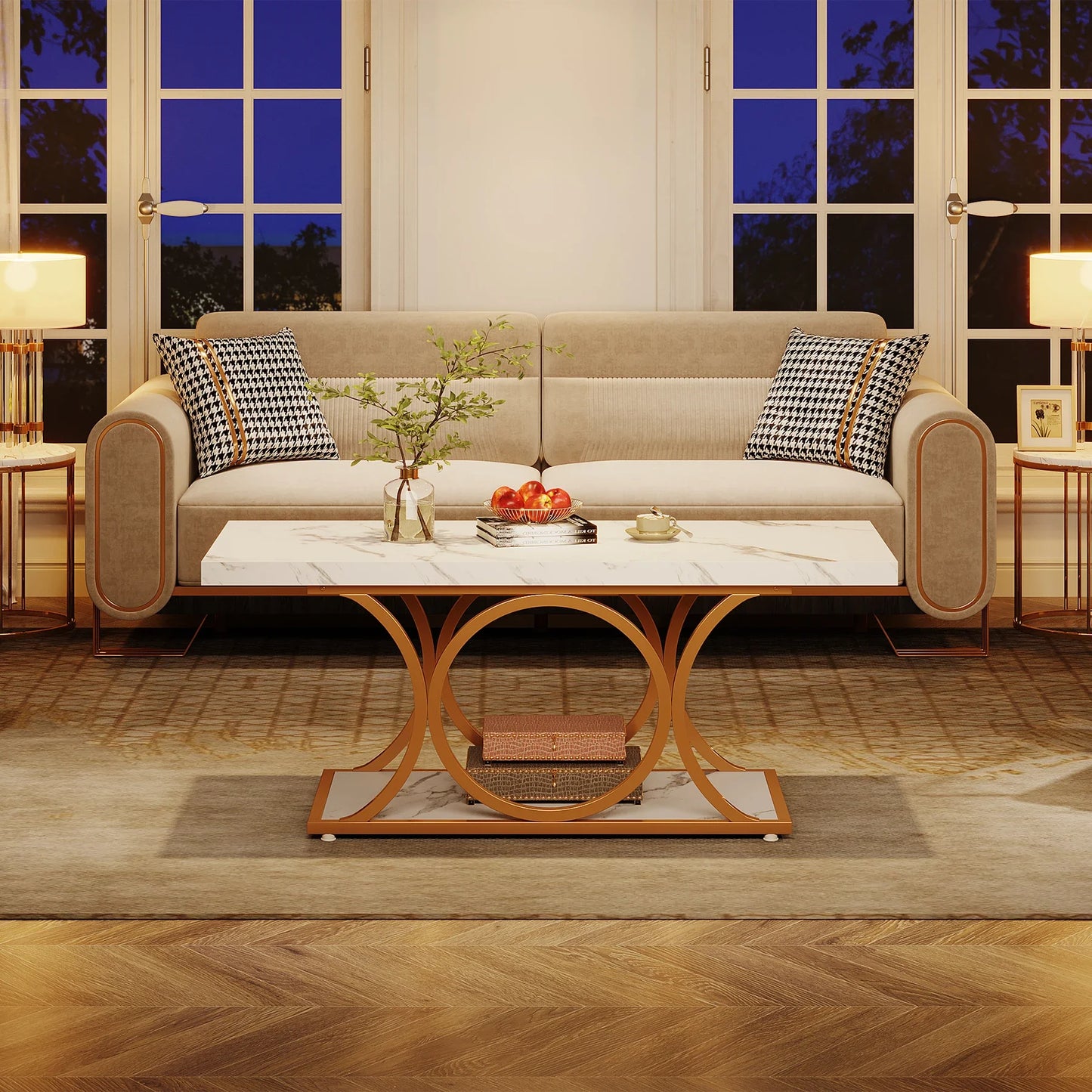 Tribesigns Rectangle Coffee Table Modern 2Tier Faux Marble Wood LivingRoomFurniture
