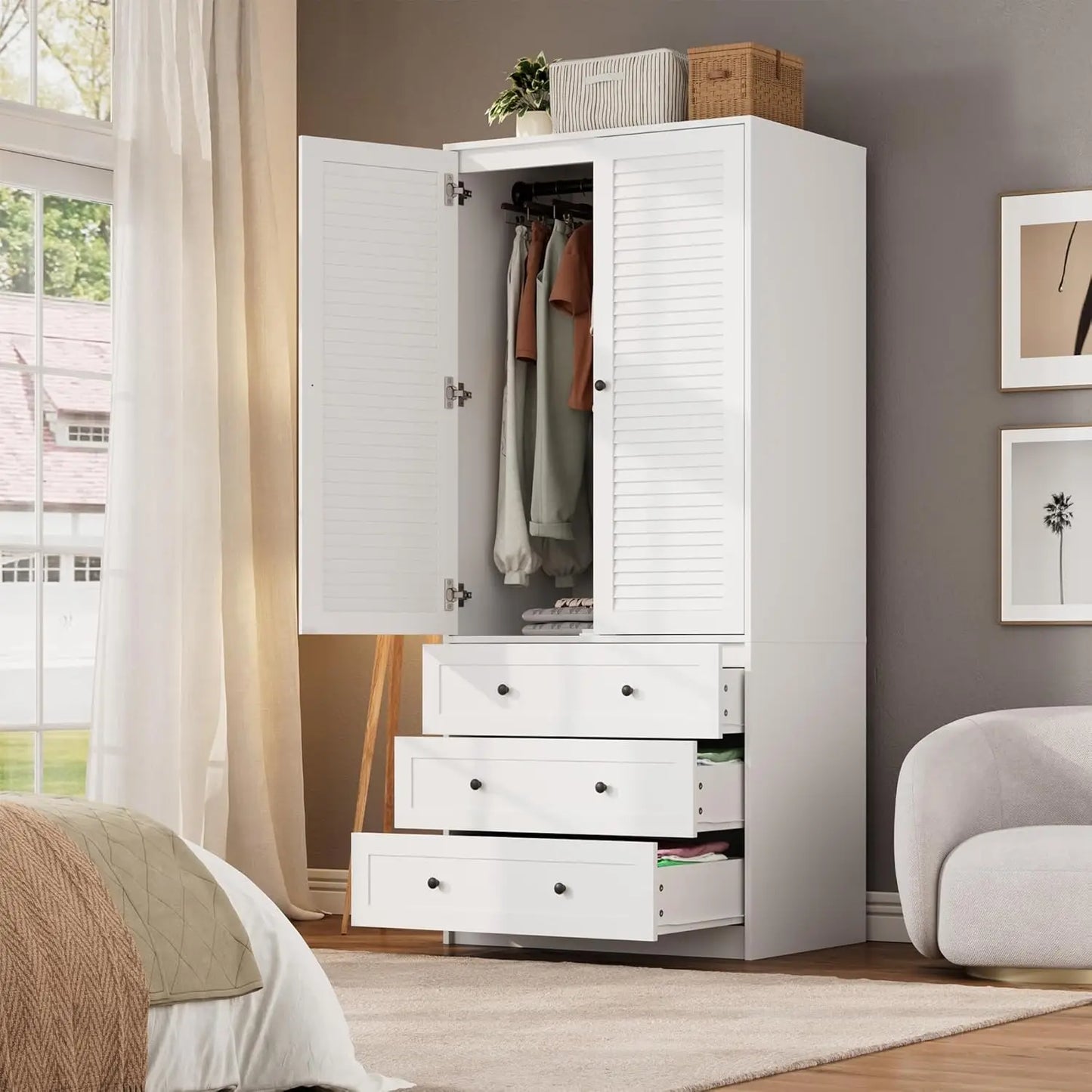 HUANZHUANG Armoire Wardrobe With 3 Drawers And 2 Doors