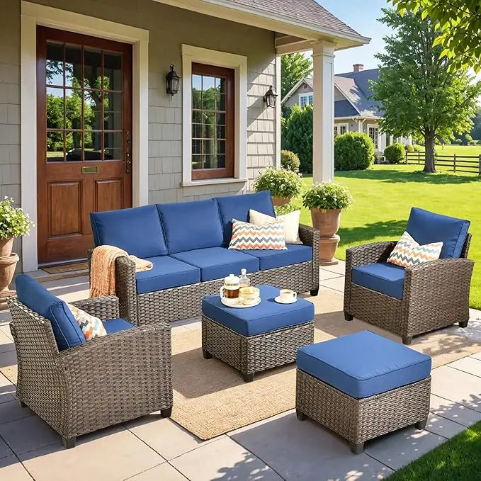 5-Piece Wicker Patio Set High Back Outdoor Seating