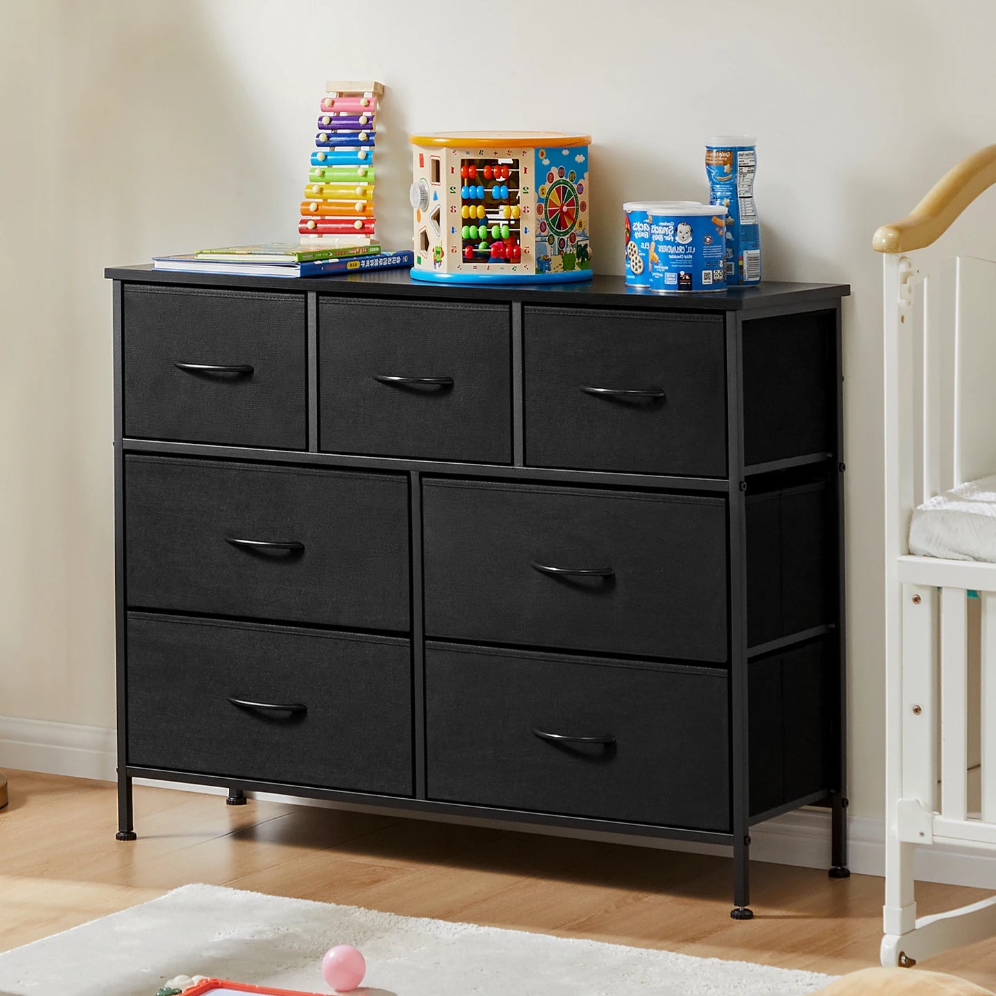 JHK Dresser With 7 Fabric Drawers Storage Cabinet For Bedroom Living Room Organization