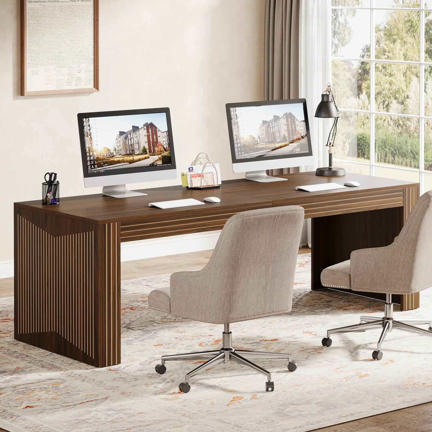 Tribesigns Two Person Wooden Desk For Home Office Computer