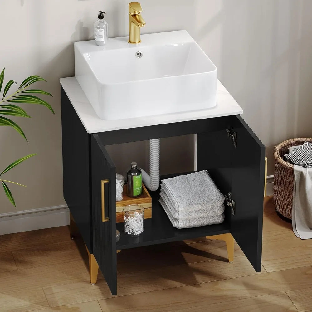 Modern Oak Bathroom Vanity With Countertop Sink SoftClosing Doors