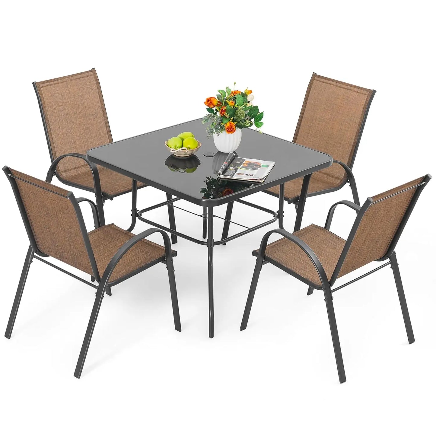 Patio Dining Set With Metal Table And Umbrella Hole
