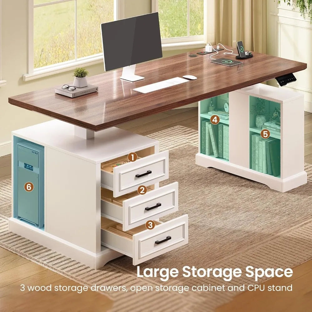 Electric Standing Desk With Drawers Shelves Outlets Adjustable Height