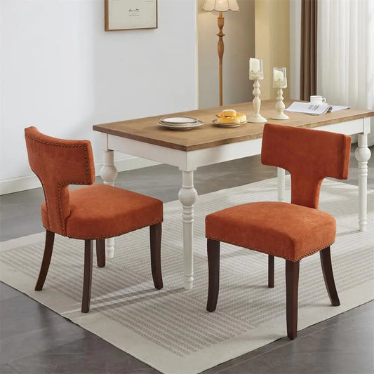 Upholstered Dining Chairs Set of 2 With Nailhead Trim and Wood Legs