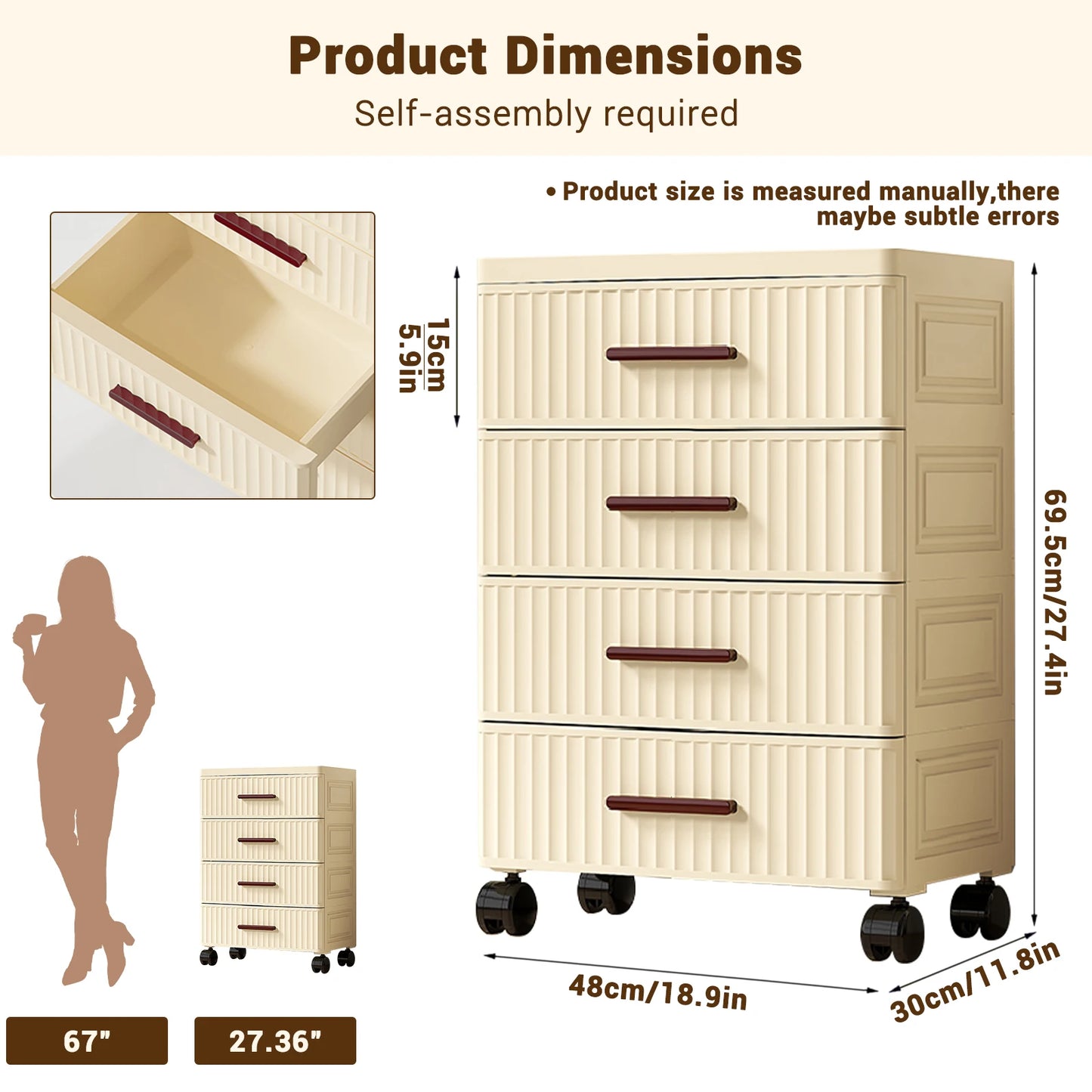 Plastic Drawer Cabinet Storage Cart With Wheels For Bedroom