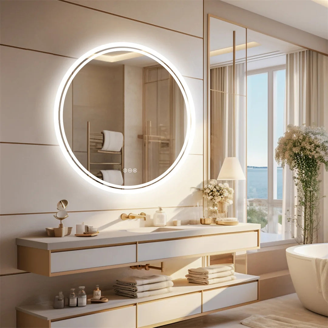 LUVODICRI Big Round LED Bathroom Mirror With Touch Sensor