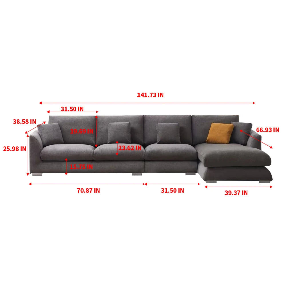 Cloud Down Filled Chaise Sofa L Shaped Recliner Living Room